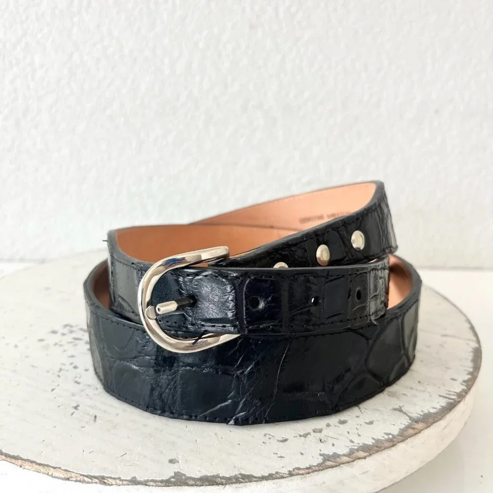 Rod Patrick Boots Mens Western Belt Genuine Black Caiman Leather Size 42
